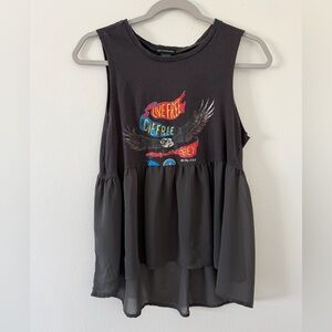 OBEY Free Souls Graphite Gray Red Eagle Sheer Tank top size medium
